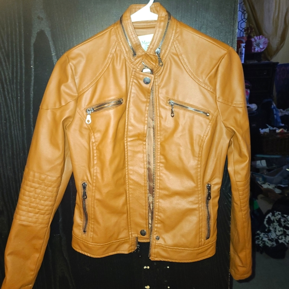 Camel leather moto jacket